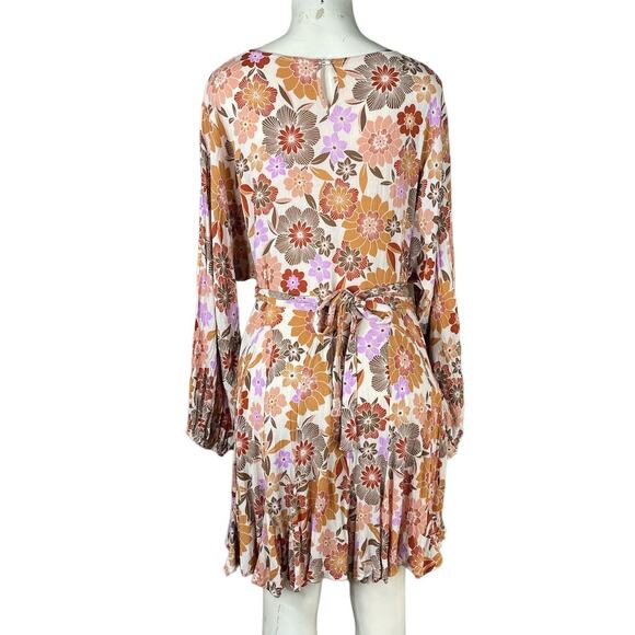 Talulah Gotta Have It Dress Long Sleeve Brown Purple Floral SZ Large - Picture 5 of 12